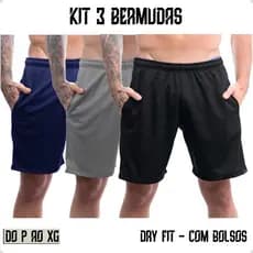 Short Bermuda Masculina Dry Fit Academia Corrida Treino Com Bolsos Kit 3 ou 1 Un