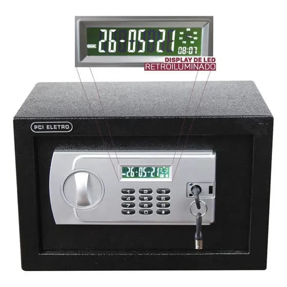 Cofre Display Eletrônico Digital Chave Senha 20mm 6kg 8l