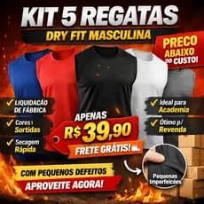 Kit 5 Regatas Masculinas Dry Fit Academia Esporte Promoção Atacado Com Defeito Barato