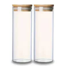 KIT 2 POTES PARA ALIMENTOS DE VIDRO COM TAMPA BAMBU 400ML