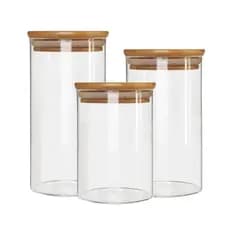 KIT POTES HERMETICOS VIDRO PARA ALIMENTOS BOROSSILICATO COM TAMPA BAMBU PORTA MANTIMENTOS RESISTENTE