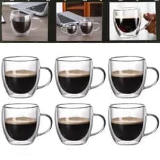 Kit Xicara de Vidro Duplo Caneca para Café Chá Chocolate Casa Escritorio 80ml Jogo até 6 unidades