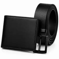 Kit Carteira Masculina Couro P.U Lisa + Cinto Couro Montana Fivela Preta