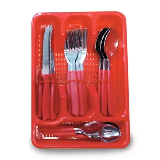 COLOR VERMELHO - FAQUEIRO 25 PCS  C/ PORTA TALHER