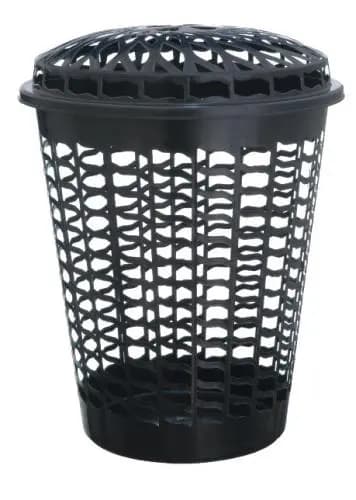 CESTO TELADO C/ TAMPA 30L PRETO - 39 X 44 CM