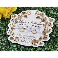Porta Alianças Dos Noivos Personalizado Para Casamento Ramos dourados corte a Laser