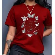 Camisa Blusinha Feminina Frase Borboletas Manga Curta Confortável