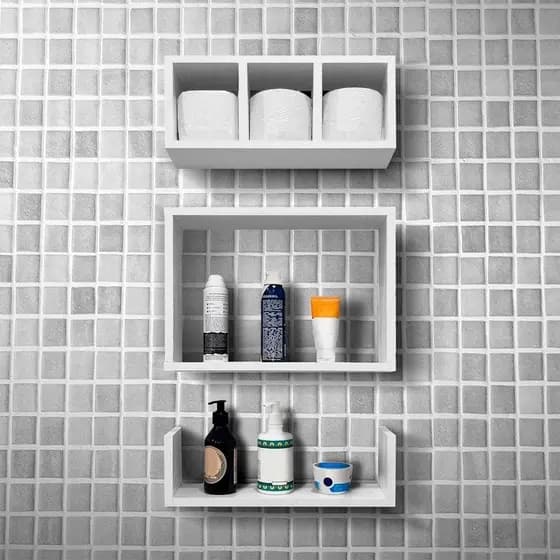 Nicho Triplo Para Banheiro Cozinha Lavabo MDF 15 mm Branco ou Preto