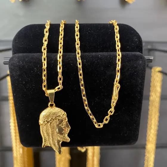 Cordão cadeado 3mm/ 70cm de LIGA MOEDA ANTIGA com banho de ouro