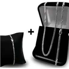 Kit Cordão + Pulseira Grumet 4 mm a Prata 925 LEGITIMA