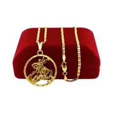 CORRENTE PIASTRINE 2MM - MEDALHA DE SÃO JORGE MINIMALISTA - BANHO DE OURO 18K - UNISSEX