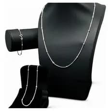 Kit Trio Prata 925 Tornozeleira Pulseira Colar Bolinhas Elo Diâmetro 45 cm Prata 925 Legitimo