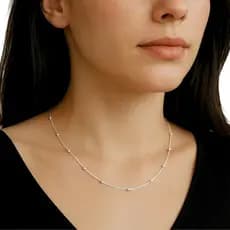Colar Feminino de Prata 925 Veneziana com Bolinhas Delicado de 45 cm