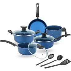 💙Kit de Panelas Prime 8 Peças Antiaderente MARF, Antiaderente de Verdade - Tampa de Vidro Cores Variadas Escolha a sua!