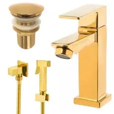 Kit Ducha Higiênica Metal Dourada Ouro, Torneira Bica Baixa Dourada Válvula  Metal Ouro Brilhante