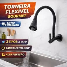 Torneira Gourmet Flexível Cozinha Preta 2 Jatos Alta Pressão Parede ou Bancada Luxo Bica Móvel