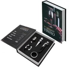 Kit Acessórios para Vinho 5 Peças em Livro – Saca-Rolhas, Tampa, Dosador e Abridor Premium