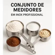 Kit 4 Copos e Colheres Medidoras Inox – Conjunto Medidor Culinária Precisão Cozinha