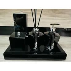 Kit Lavabo Preto Sabonete Difusor Porta Escovas Cotonetes Bandeja Vidro