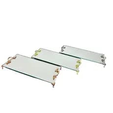 Bandeja Espelhada Decorativa Pés e Alças de Metal 12x30cm Rose Prata Dourada