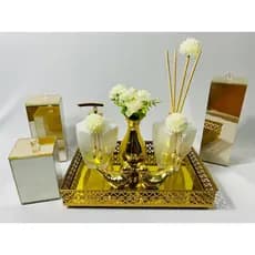 Kit Lavabo Luxo Dourado Branco Aroma Sabonete Porta Escovas