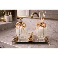 Kit Lavabo Rose Gold Difusor Varetas Saboneteira Bandeja