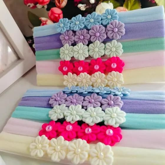 Kit 5 Faixinhas /Tiara flores com Pérolas /Meia de seda/Faixinha RN