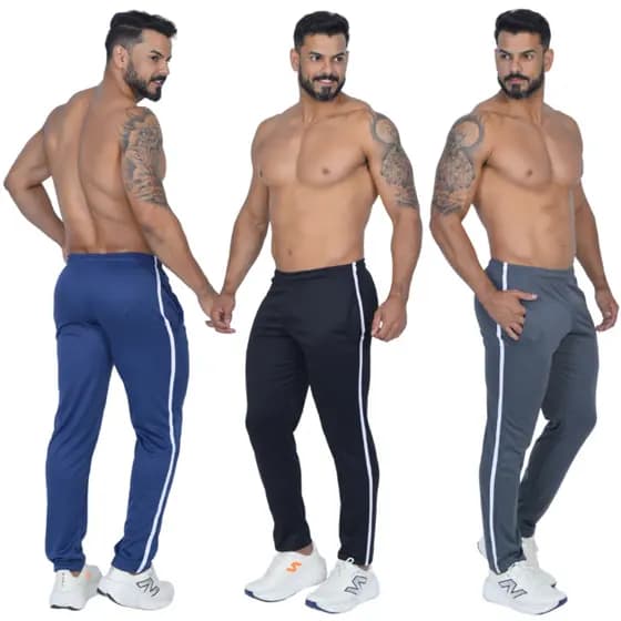 Kit 3 Calça Masculina Speed Dry Fitness com Bolso Lateral para Exercício Academia