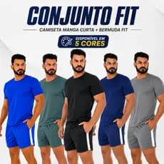 Conjunto Masculino Fitness Camiseta Manga Curta Bermuda Fit Treino Academia Dia A Dia