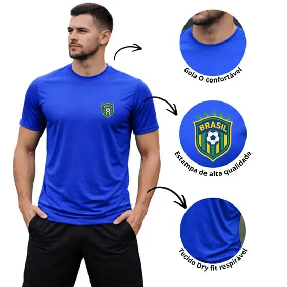 Camiseta Dry Fit Brasil Masculina Copa Tecido Premium Leve Respirável Confortável Academia
