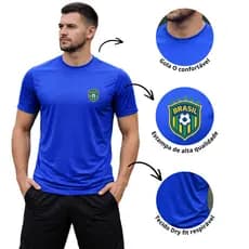 Camiseta Dry Fit Brasil Masculina Copa Tecido Premium Leve Respirável Confortável Academia