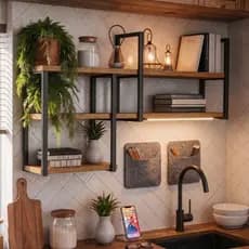 Prateleira Industrial Estante de Parede 120cm +70cm Nicho Mdf