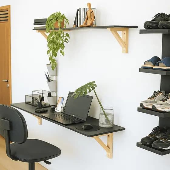 Kit Mesa 1,20 + Prateleira 90cm Home office Escrivaninha de Computador Quarto Escritorio Moderna
