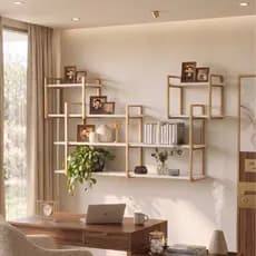 Prateleira Industrial Estante De Parede Ferro e Madeira Moderna 120cm Aura Grande Dourada