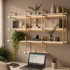 Prateleira Industrial Estante De Parede Moderna 120cm Zen Grande Dourada