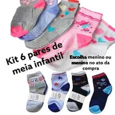 meia infantil kit com 3 ou 6 pares de meia infantil escolha quantidade na compra
