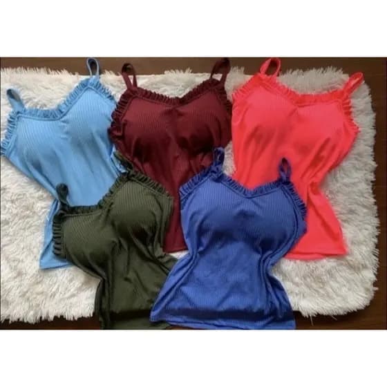 blusa alcinha bojo com babado tecido canelado estica