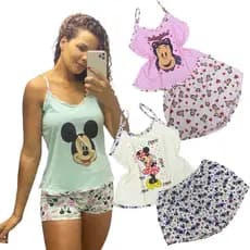 pijama personagem feminino short doll baby doll personagens e estampas promoção