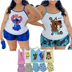 pijama Plus Size short dol de personagem Plus Size 48 50 52