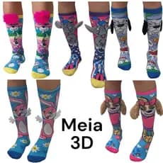 Meia Infantil 3D Divertida meia maluca Juvenil Colorida Criança Menina e Menino - pronta entrega pronta entrega envio ja