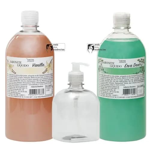 Kit - 2 Sabonetes liquido (1 L cada ) VANILLA e ERVA DOCE  + frasco pet 500 ml + válvula sabonete -