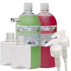KIT 2 SABONETES LIQUIDO + 2 PET CUBO 250ML + 2 VALVULAS PUMP (SABONETEIRA) TRANSPARENTE
