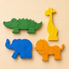 Kit 4 Quebra Cabeças Montessori Animais Safari Educativo Infantil Coordenação Motora