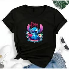 Blusa T-shirt Linda Camiseta Feminina Lilo Stitch Love Ohana Camisa