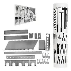 Kit Suportes Painel De Ferramentas C/ Adesivo Ferramentas Cinza