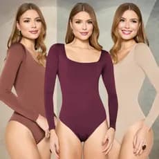 Body Feminino Manga Longa  Decote Quadrado Suplex Premium