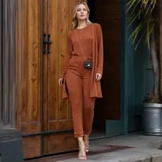 Conjunto Feminino Lanzinha Trio Cardigan Calça Blusinha Premium