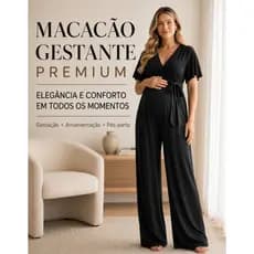 Macacão Gestante Feminino Malha Premium Amamentação Pantalona Elegante Com Bolso