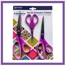 Kit com 3 Tesouras Profissionais de Titânio Lanmax para Corte e Costura, Artesanato.