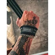 Par Straps 100% algodão preto com VERDE MILITAR para academia, cross fit e musculação.